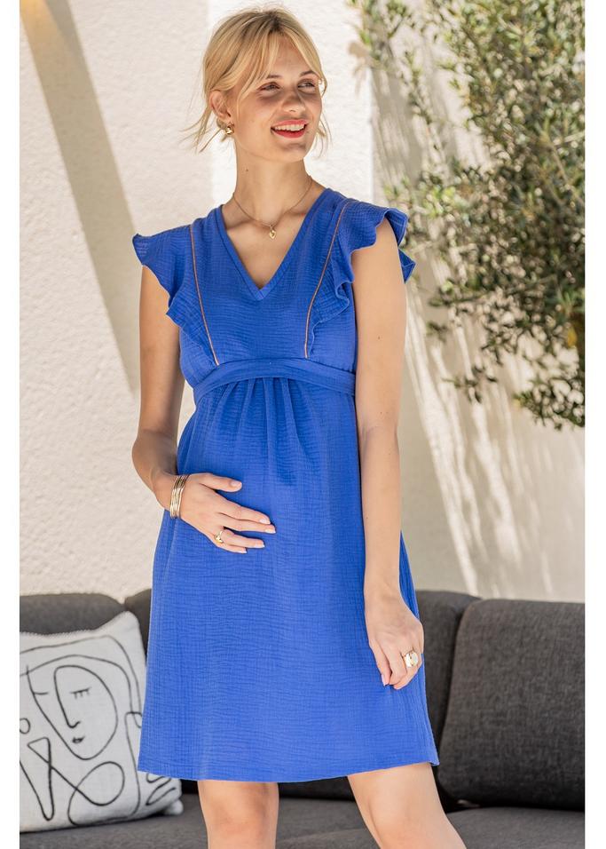 blauwe zwangerschapsjurk.