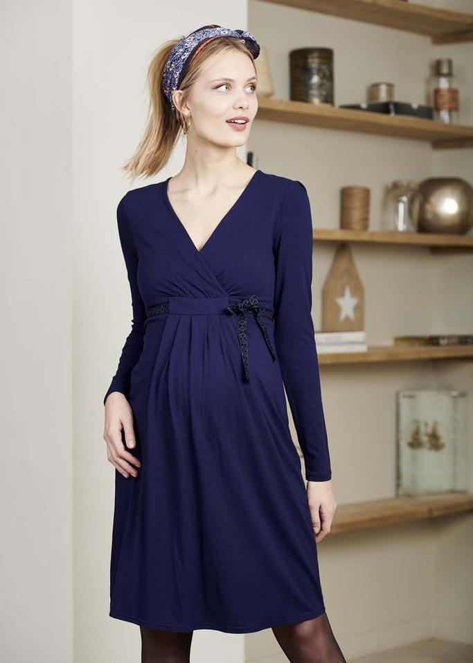 elegante blauwe zwangerschapskleed