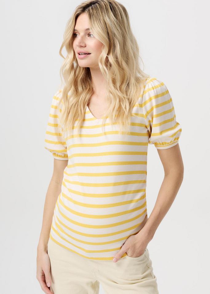 maternity top white yellow stripes