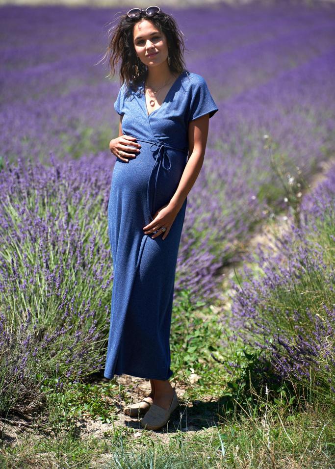 long blue maternity dress