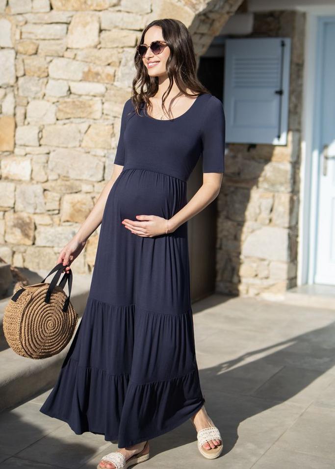 long maternity dress navy