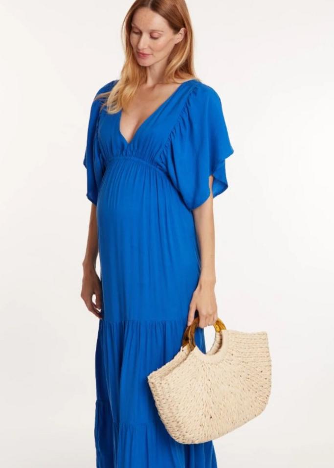 long blue maternity dress