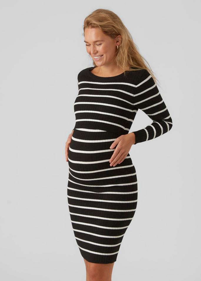 black white stripes maternity dress
