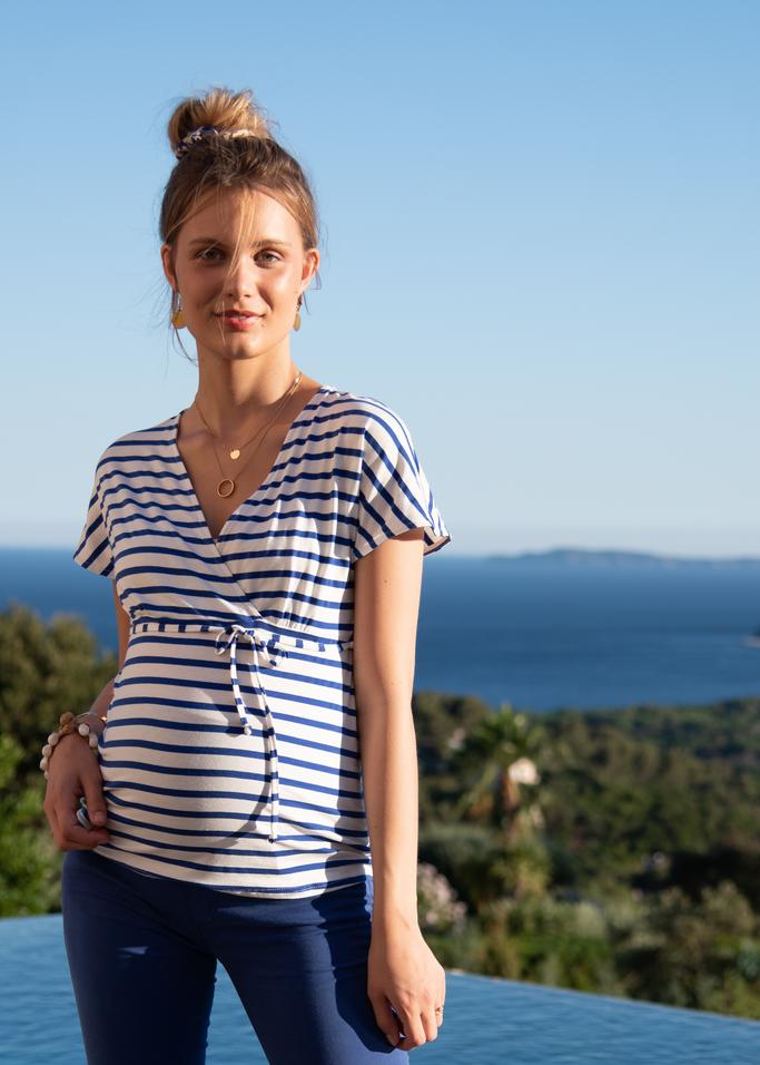 top d'allaitement rayé bleu et blanc