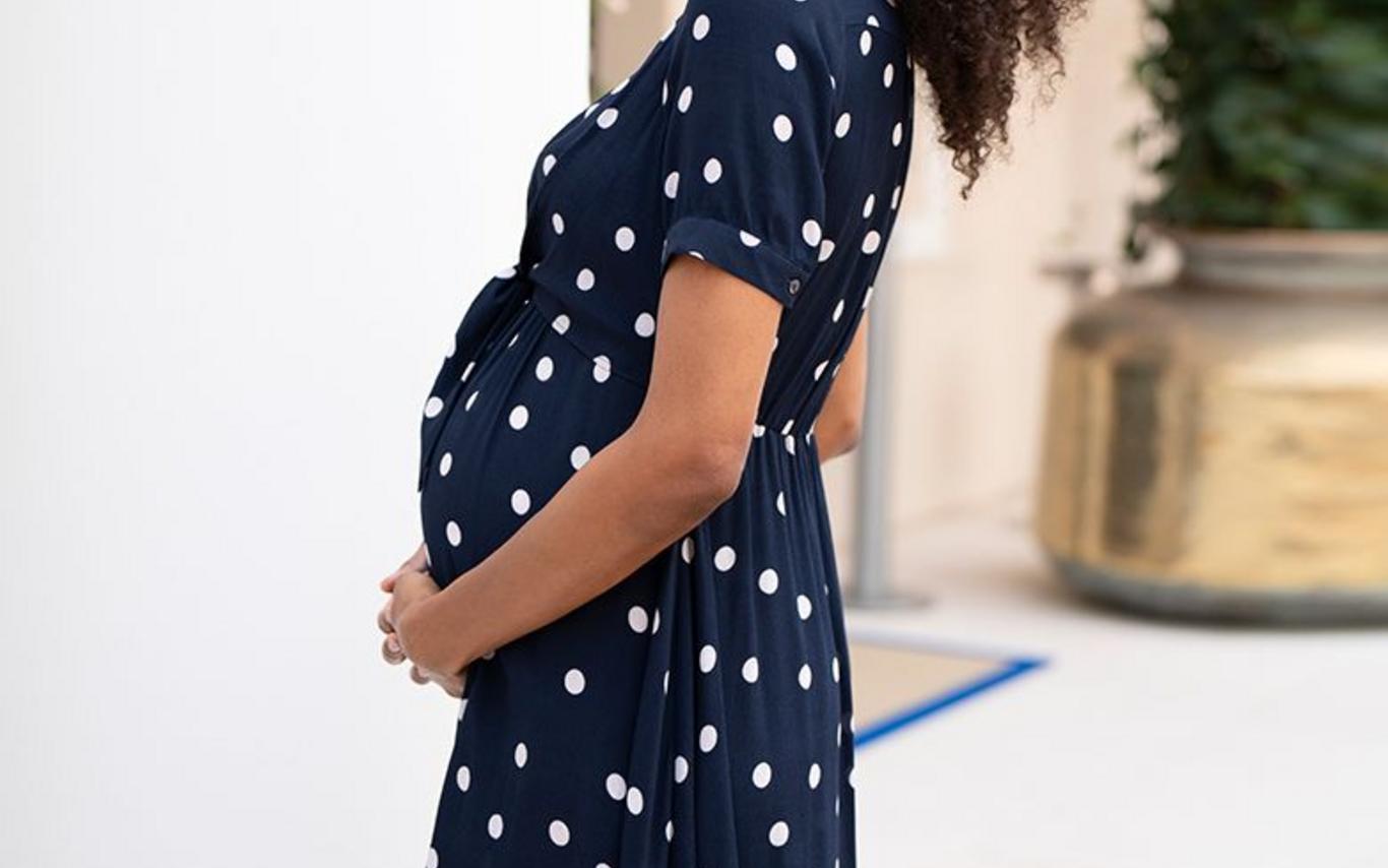 Maternity dress navy white dots 